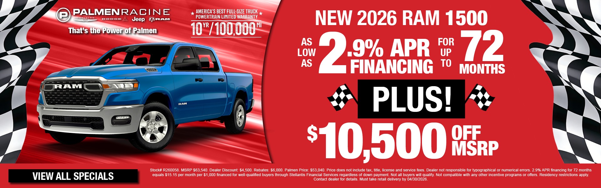 2026 RAM 1500 As Low As 2.9% APR Financing for up to 72 Months Plus! Up To $10,500 Off MSRP